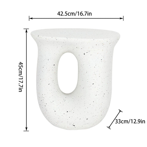 U-shaped concrete side table dimensions — height and width marked