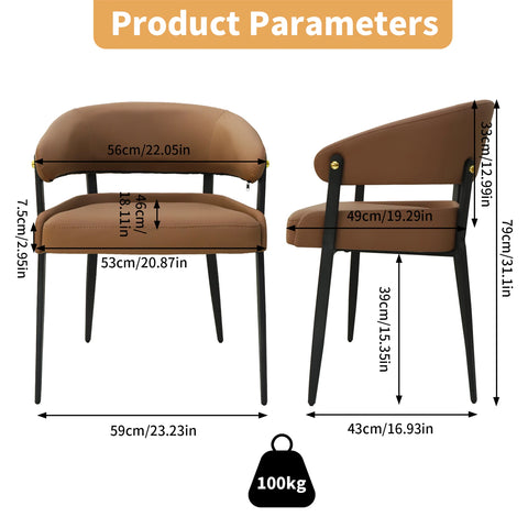 Upholstered dining chair in reddish brown, 59 x 43 x 79 cm, with dimensions marked