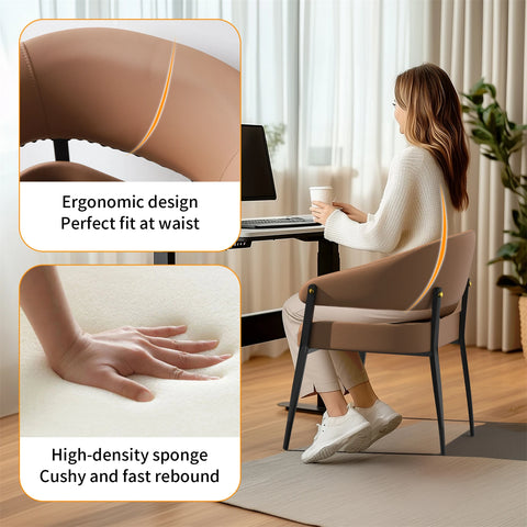 Person seated in the upholstered dining chair, showing the high-density foam seat