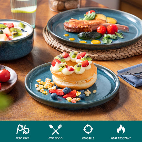 Vertical edge blue plates served with food