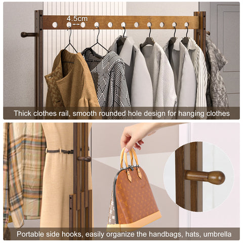 Walnut bamboo clothes stand hung with a row of shirts