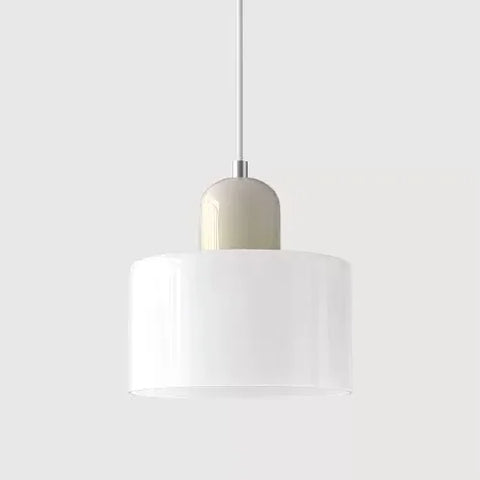 White glass pendant light with a grey cap