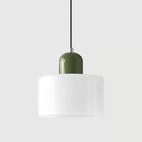 White glass pendant light with an olive cap