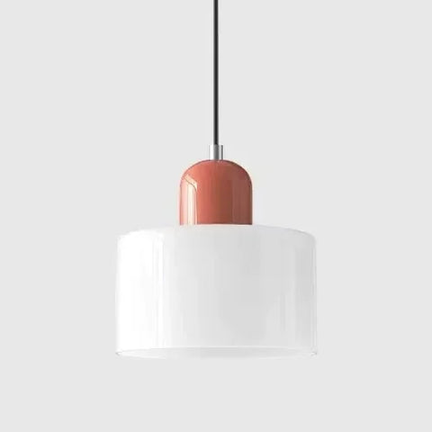 White glass pendant light with a terracotta cap