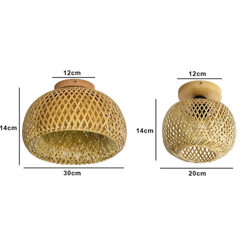 Woven bamboo ceiling lamp in its two sizes, 20cm and 30cm