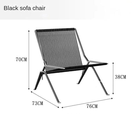 Woven cord lounge chair, steel frame with black cord