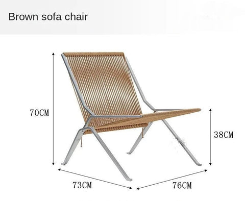 Woven cord lounge chair, steel frame with brown cord