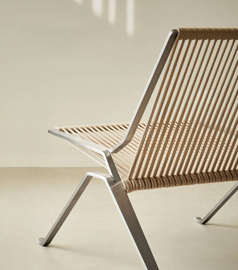 Woven cord lounge chair seen from the front
