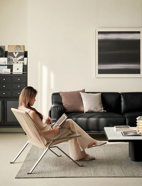 Woven cord lounge chair in a kitchen setting