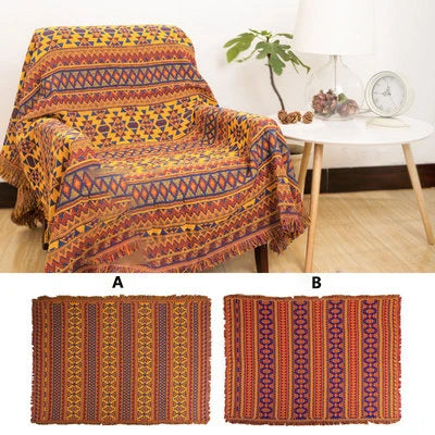 Terracotta Stripe woven throw over an armchair, with both sides shown flat