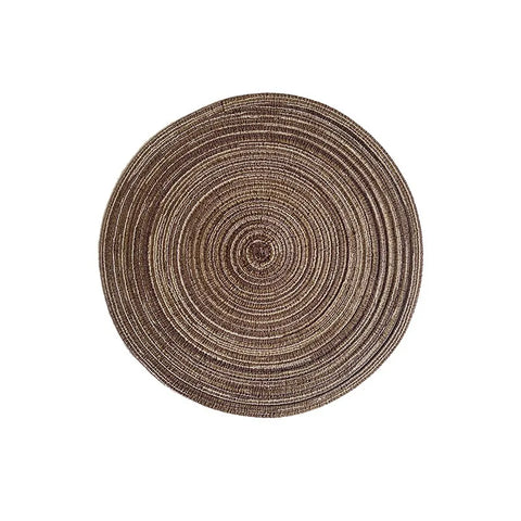 Brown yarn woven round placemat