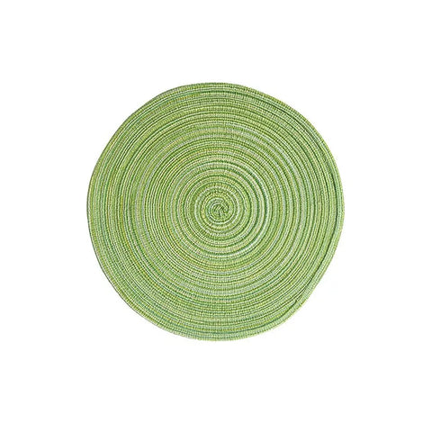 Green yarn woven round placemat