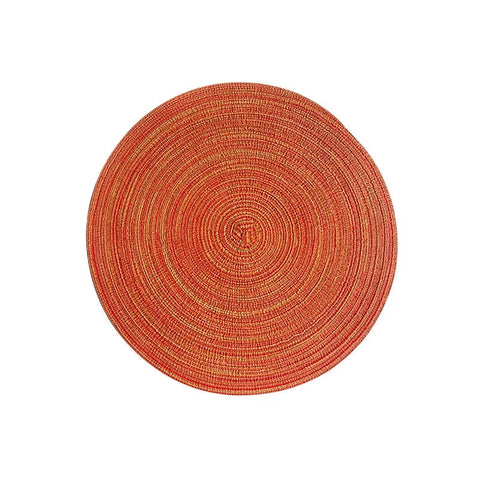 Orange yarn woven round placemat