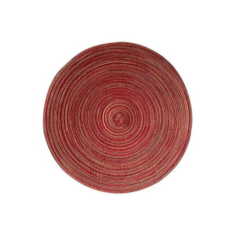 Red yarn woven round placemat