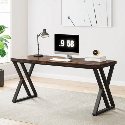 Z-frame writing desk with a desk lamp and clock