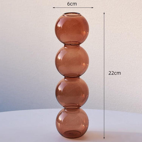 Bubble glass vase in earth brown, 6cm wide and 22cm tall