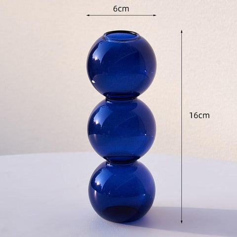 Bubble glass vase in ocean blue, 6cm wide and 16cm tall