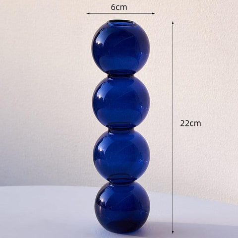 Bubble glass vase in ocean blue, 6cm wide and 22cm tall
