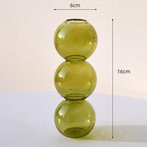Bubble glass vase in olive, 6cm wide and 16cm tall