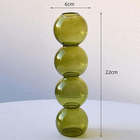Bubble glass vase in olive, 6cm wide and 22cm tall