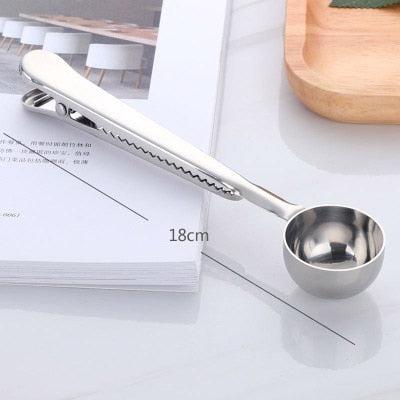 Coffee scoop clip in silver, 18cm long