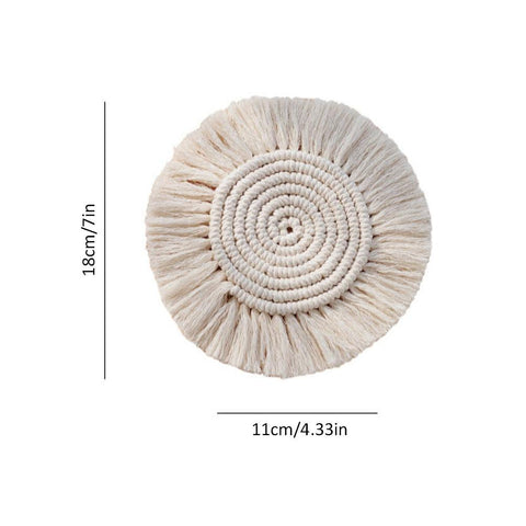 Braided cotton coaster, style 01, shown with its measurements