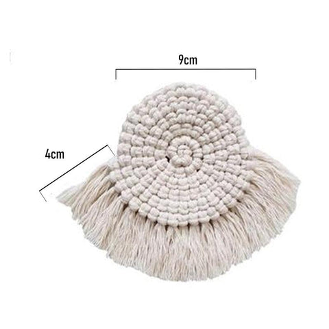 Braided cotton coaster, style 02, shown with its measurements
