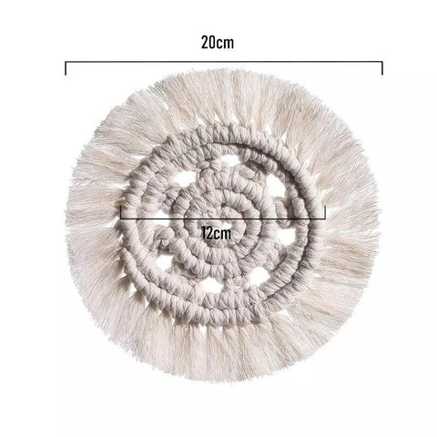 Braided cotton coaster, style 03, cream spiral weave, 20cm across