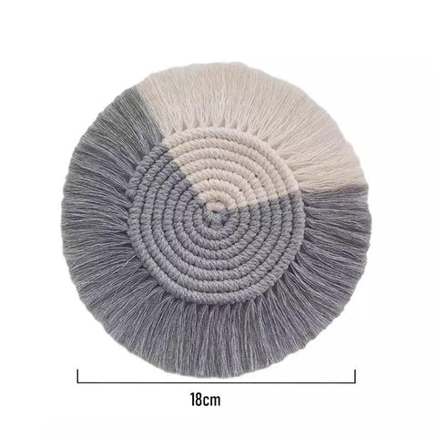 Braided cotton coaster, style 06, grey and cream