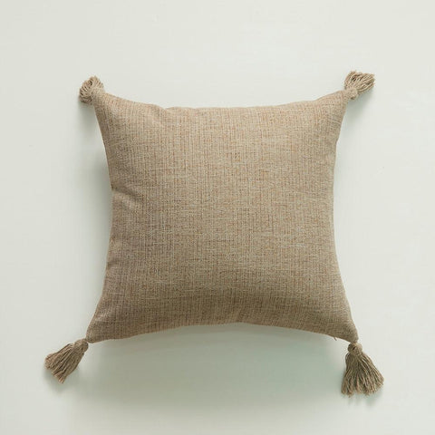 Hemp cushion cover in brown with corner tassels