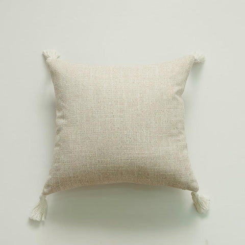 Hemp cushion cover in white with corner tassels