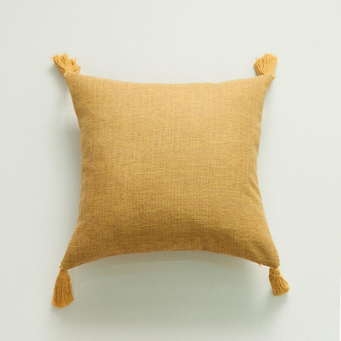 Hemp cushion cover in yellow with corner tassels