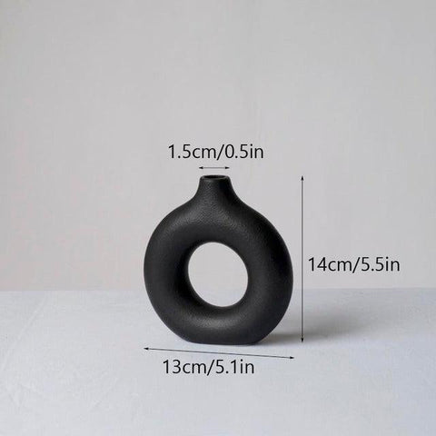 Donut vase in black, small, 13cm wide and 14cm tall