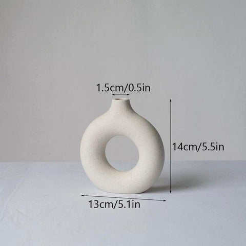 Donut vase in white, small, 13cm wide and 14cm tall