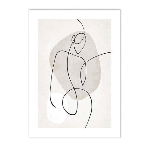 Female line-drawing print, design 1, abstract line figure over soft beige shapes