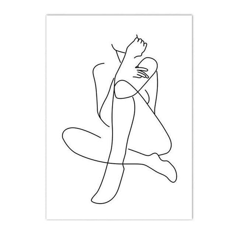 Female line-drawing print, design 2, single-line seated figure