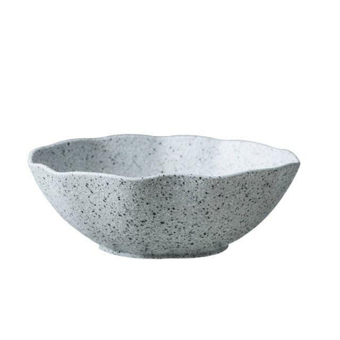 Granite stoneware bowl seen from above, showing the speckled glaze