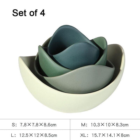 Lotus bowls in green, four-piece nested set with sizes