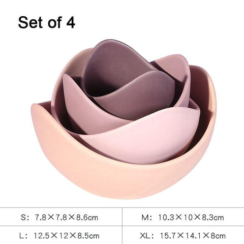 Lotus bowls in rose, four-piece nested set with sizes