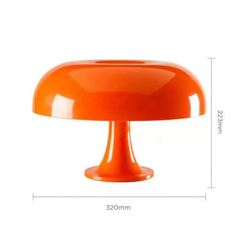 Mushroom table lamp dimensions: 32cm wide shade, 22.3cm tall, shown in orange