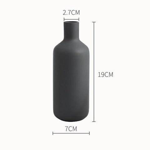 Scandi ceramic vase in charcoal, 7cm wide and 19cm tall with a 2.7cm neck