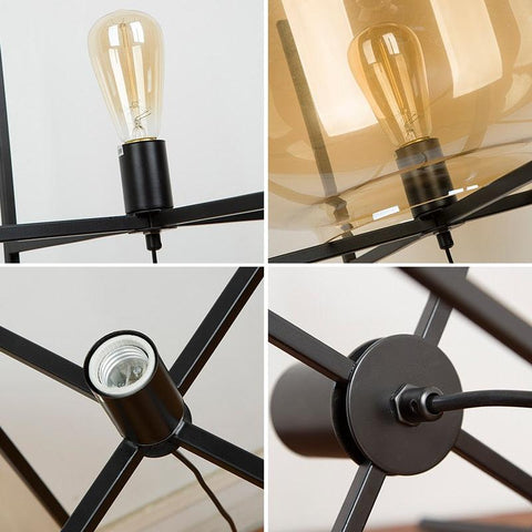 Nordic Glow floor lamp details: lamp holder, bulb and black metal frame