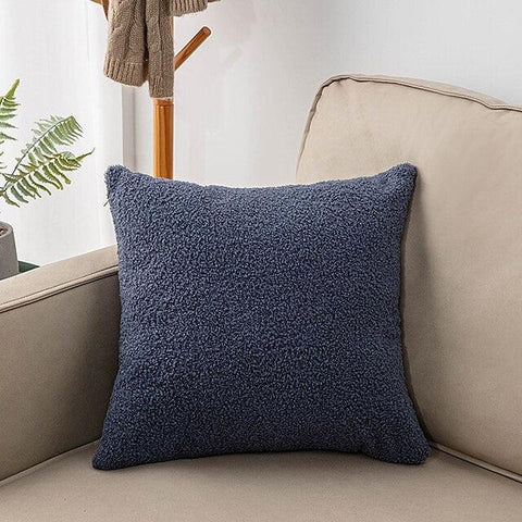 Plush teddy cushion cover in dark blue