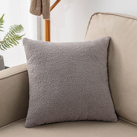 Plush teddy cushion cover in grey