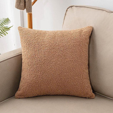 Plush teddy cushion cover in khaki