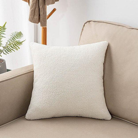 Plush teddy cushion cover in off white