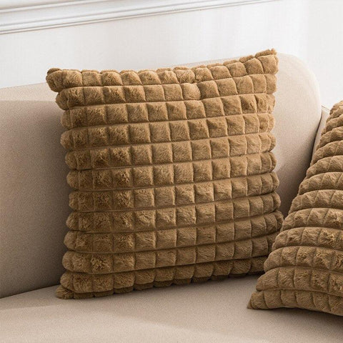 Raised square cushion cover in coffee brown