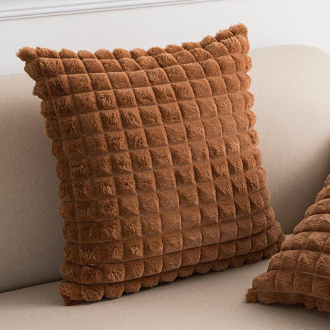 Raised square cushion cover in tan