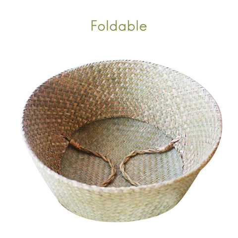 Seagrass planter basket folded down, showing the turn-down rim
