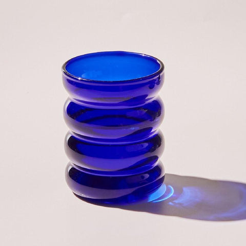 Retro ribbed glass tumbler in blue, 250ml
